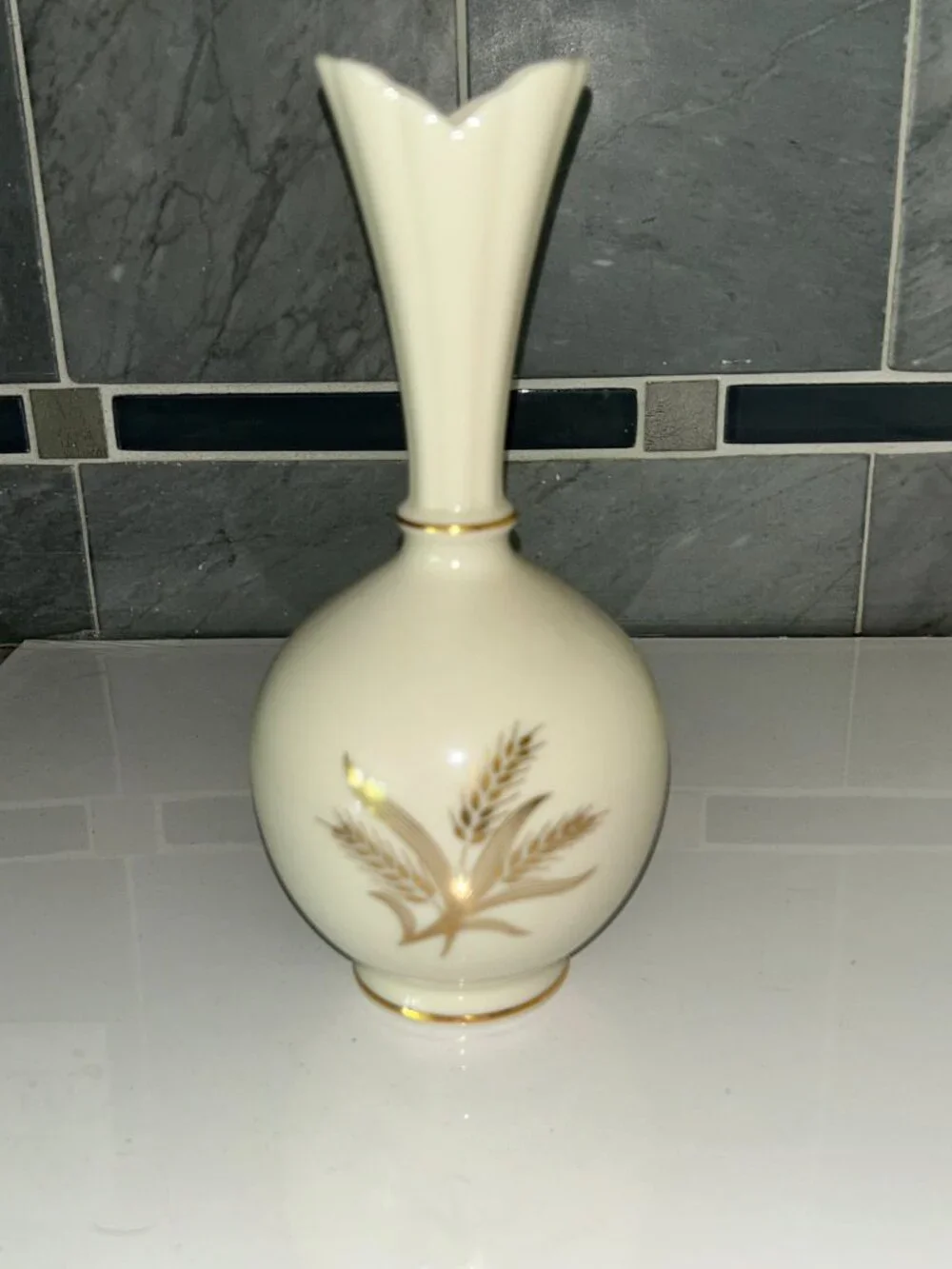 Vintage Lenox Bud Vase with Golden Wheat Motif & Gold Trim, made in USA, 8